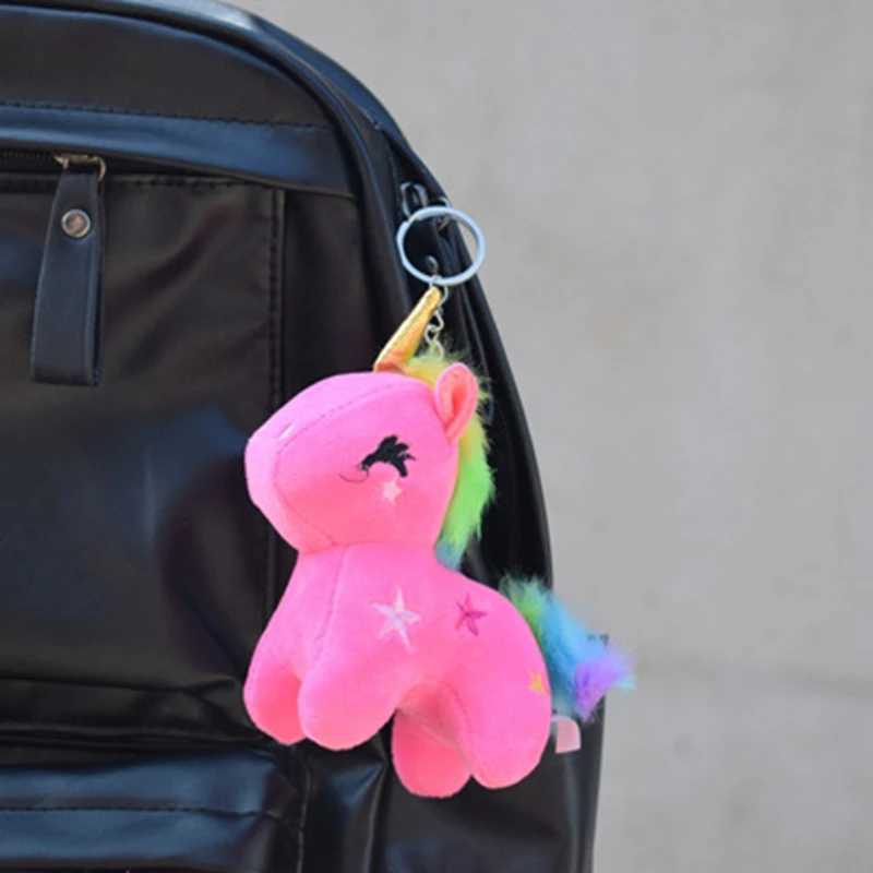 Cute plush toy keychain cartoon unicorn doll pendant bag decoration childrens girl gift popular animal rainbow horse keychain W250411