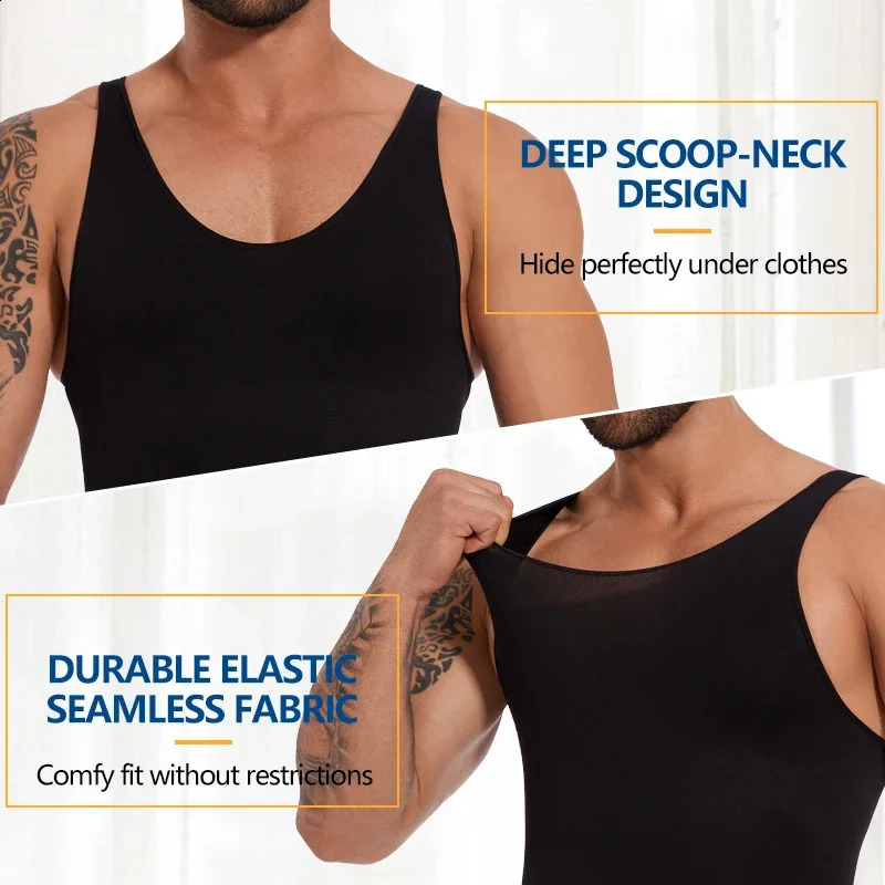Sleeveless Bodysuit Men Full Body Shaper Compression Undershirt Shapewear Tummy Control Faja Para Hombres Slimming Vest 250409