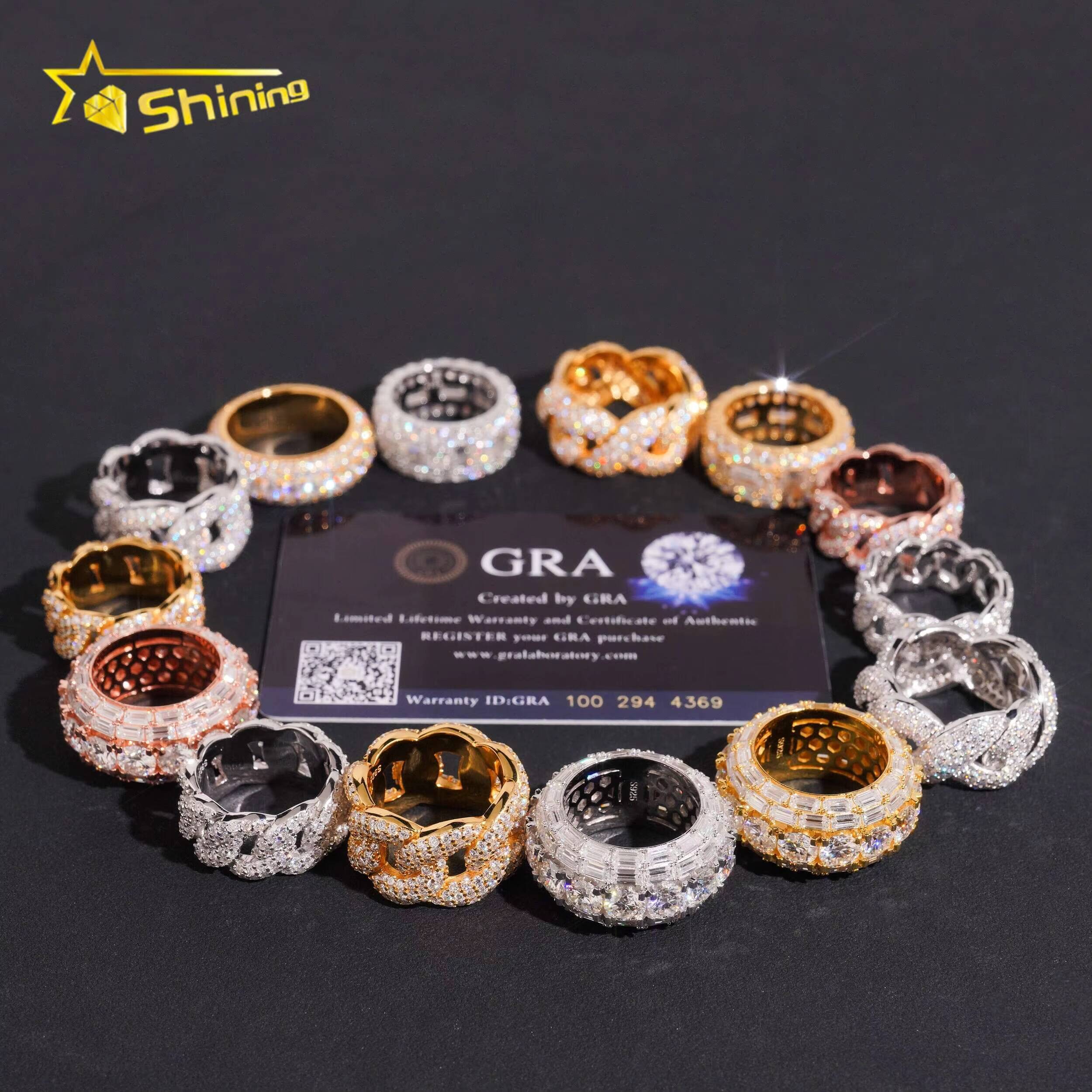 Hip Hop Fine Rings Collection Iced Out VVS Moissanite Engagement Ring Custom Men Sterling Silver 925 Ring