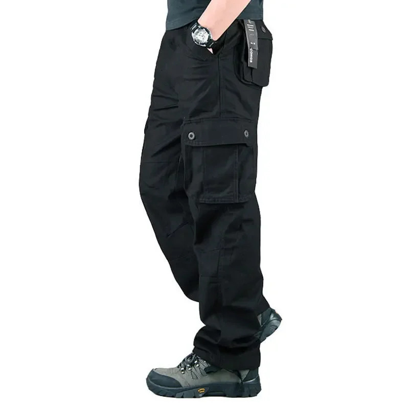 Mens Outdoor Casual Work Trousers Large Size Straight Leg Sport Pants Multi Pocket Loose Cotton Long Trousers 251110