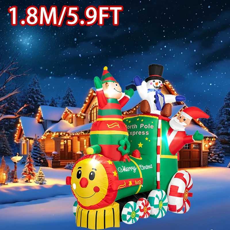 Christmas 18M/59FTHeight Christmas Inflatable Santa ClausThe Train with Elf and Snowman Built-in LED Lights Blow up Outdoor Lawn Yard Y251111