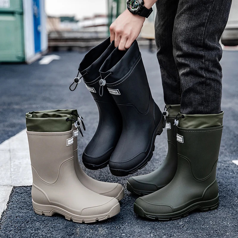 Mens Mid-calf Rain Boots 2025 Style Fashionable Mid-calf Outdoor Slip-resistant Water Shoes Lightweight and Waterproof R 251107