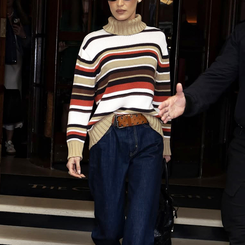 Women's contrast striped pullovers, daily street fashion sweaters, retro, elegant temperament, holiday, best-selling women's wear---TVL037