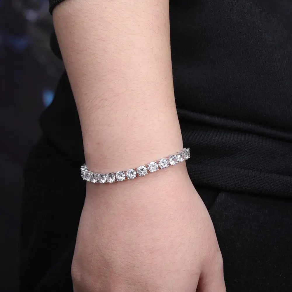 TOPGRILLZ M-6MM Spring Buckle Tennis Chain Iced Out Cubic Zirconia 1 Row Tennis Chain Bracelet Men And Women Hip Hop Jewelry 250408