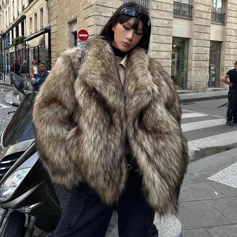 Oversized Autumn Winters Women Eco Fur Coat Fluffy Lapel Collar Female Faux Fur Jacket Artificial Lady Fur Jacket Coat 251105