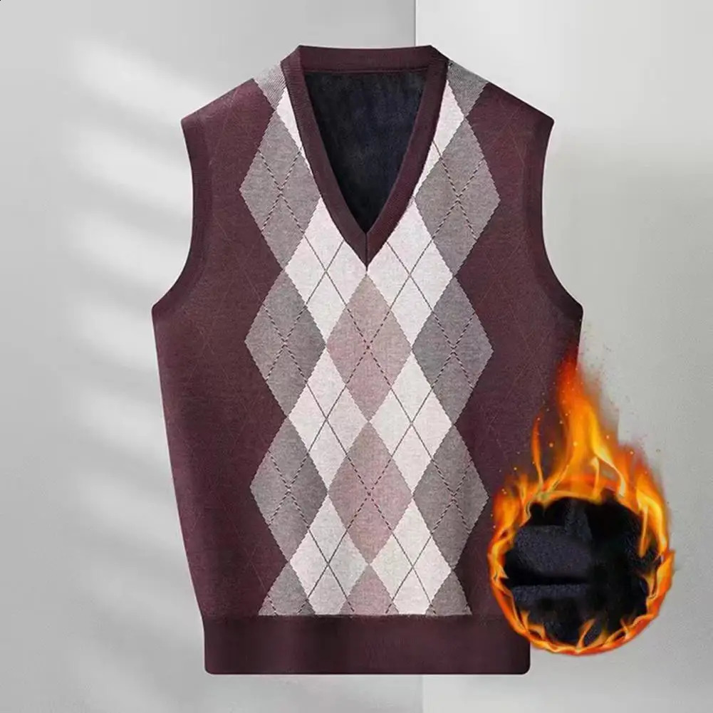 Autumn and winter mens sweater vest with diamond print Vneck sleeveless top color matching decal knit zipper clothing 250411Z