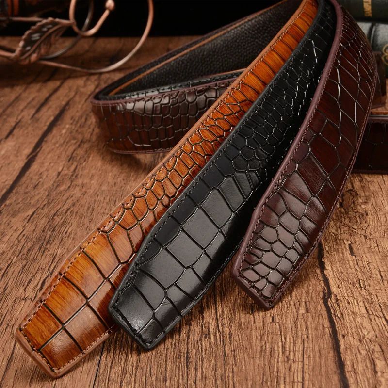 First Layer Crocodile Pattern Genuine Leather 35cm Mens Belt Body for High Quality No Buckle Strap Ceinture 251110