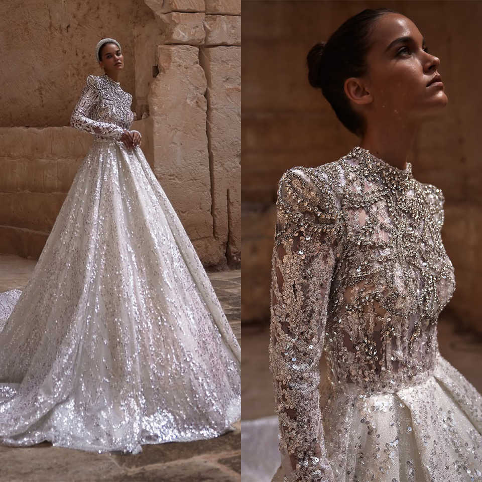 Crystals Gorgeous Ball Gown Wedding Dresses With Strapless Bling Sequins Appliques Chapel Gown Backless Custom Made Plus Size Bridal Gown Vestidos De 