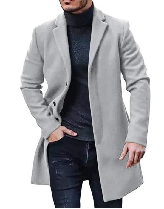 Fashion 2025 New British Style Single-Breasted Thickened Wool Coat for Men, Mid-Length Solid Color Autumn Winter Woolen Suit Collar Coat, Warm Youth C