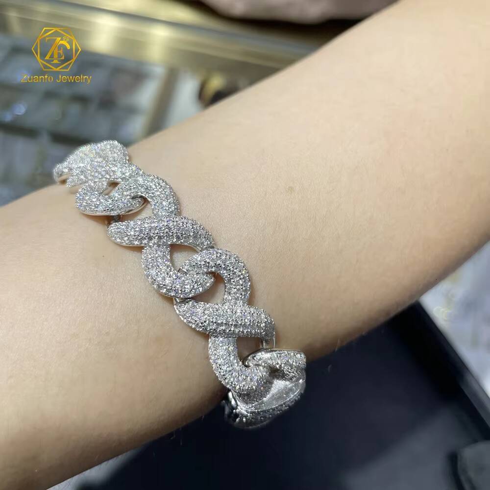15mm Infinity Chain Moissanite Chain Thick Hip Hop Rock 925 Silver Moissanite Cuban Chain 18K Gold Plated Bracelet