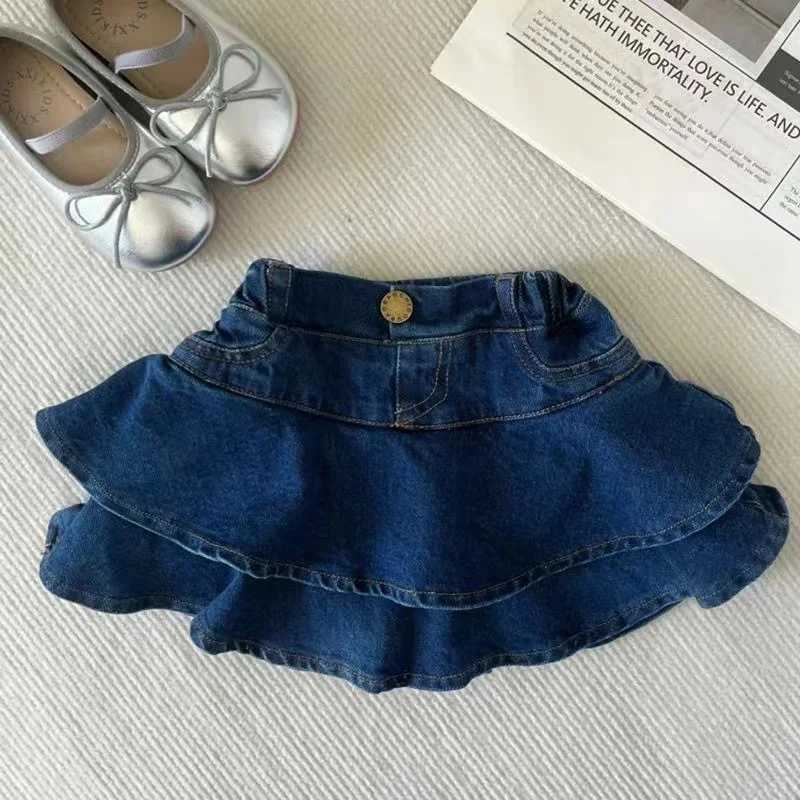 Girl set T-shirt top+denim skirt pleated skirt 2-piece outdoor clothing denim setXJ250410