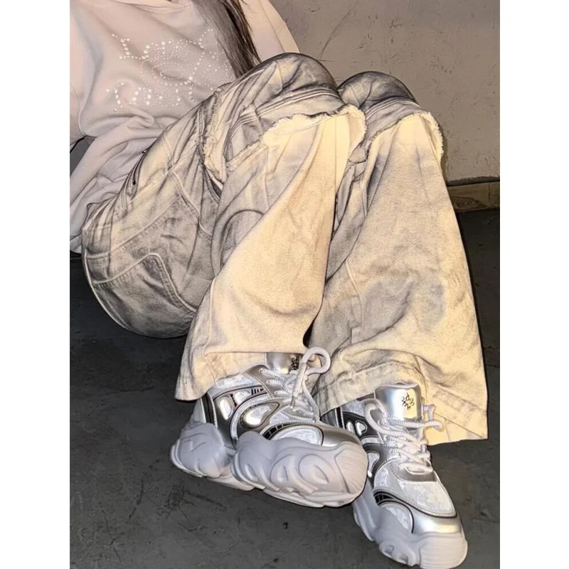 High Waist Women Tie Dyeing Jeans Hip-hop Style Vintage Streetwear Y2K Wide Leg Jean Plus Size Female Trouser Baggy Denim Pants 251105