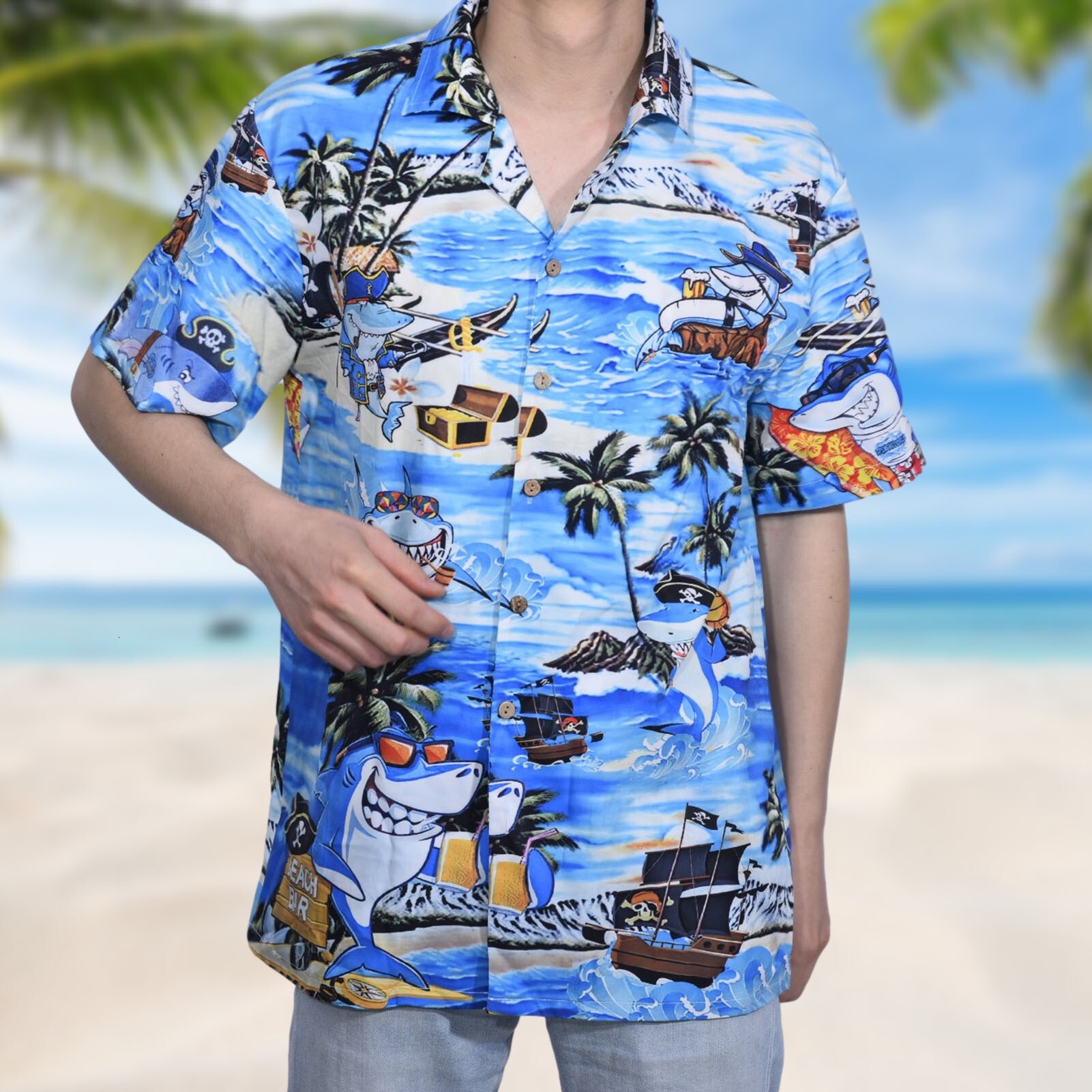 Mens summer casual printed Hawaiian shirt Mens vacation seaside trade direct