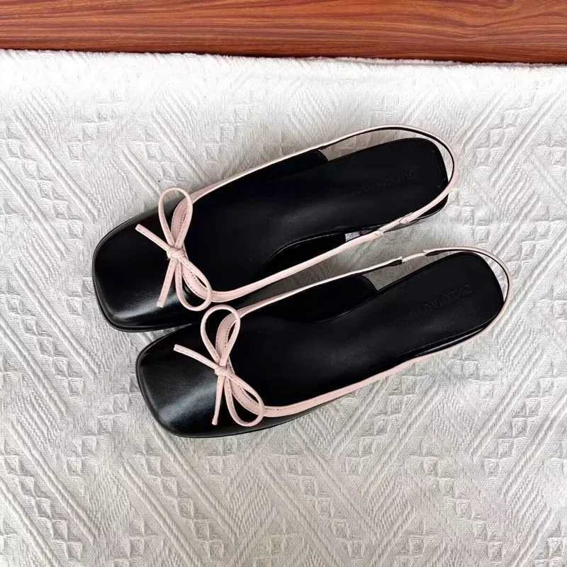 Summer 2025 Womens Apartment Silver Boat Shoes Square Toe Sliding Flat Shoes Womens Ballet Flat Shoes Comfortable Bow Womens SandalsXJ250410
