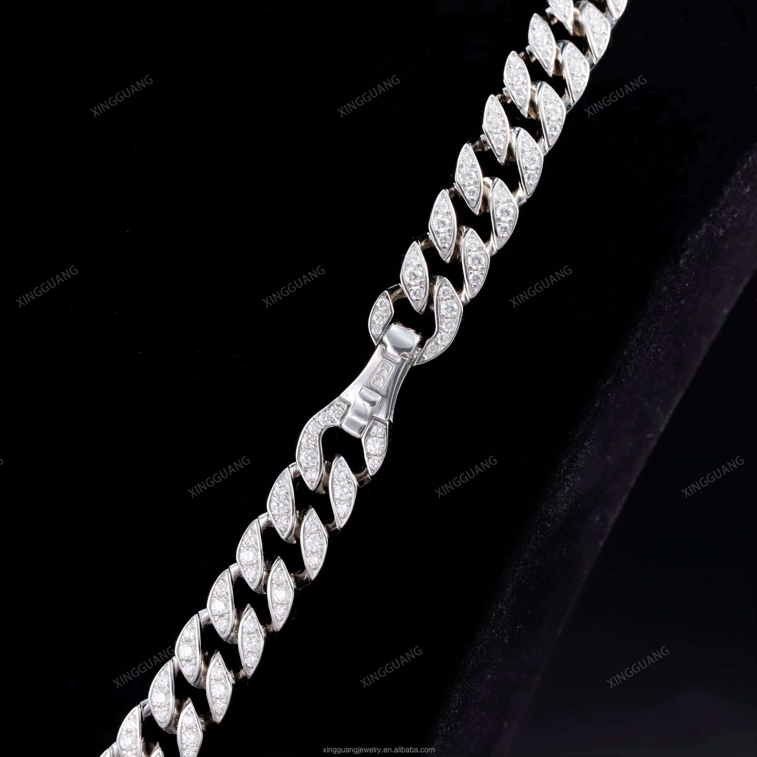 XG Pass Diamond Tester 12mm Mens Curb Chains Necklaces 925 Silver Vvs Moissanite Cuban Link Chain