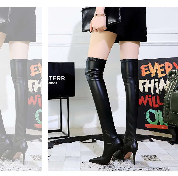 34-43 Plus Size Fashion Pointed Toe Winter Sexy Footwear Black long knee high boots Designer Designer Shoe Shoe for women