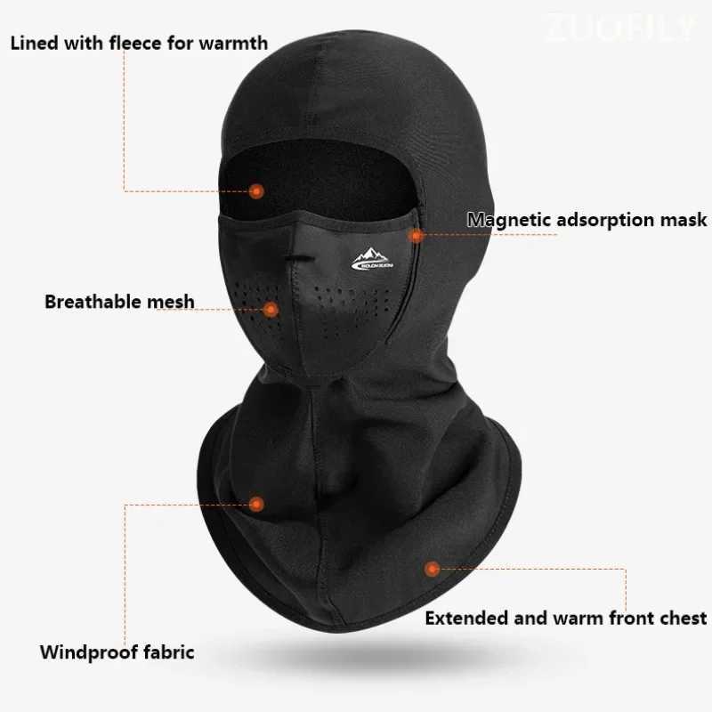 Winter Fleece Hat Balaclava Face Mask Neck Warmer Magnets Ski Mask Breathable Windproof Mask Head Cover Sport Cycling Ski Scarf S251110