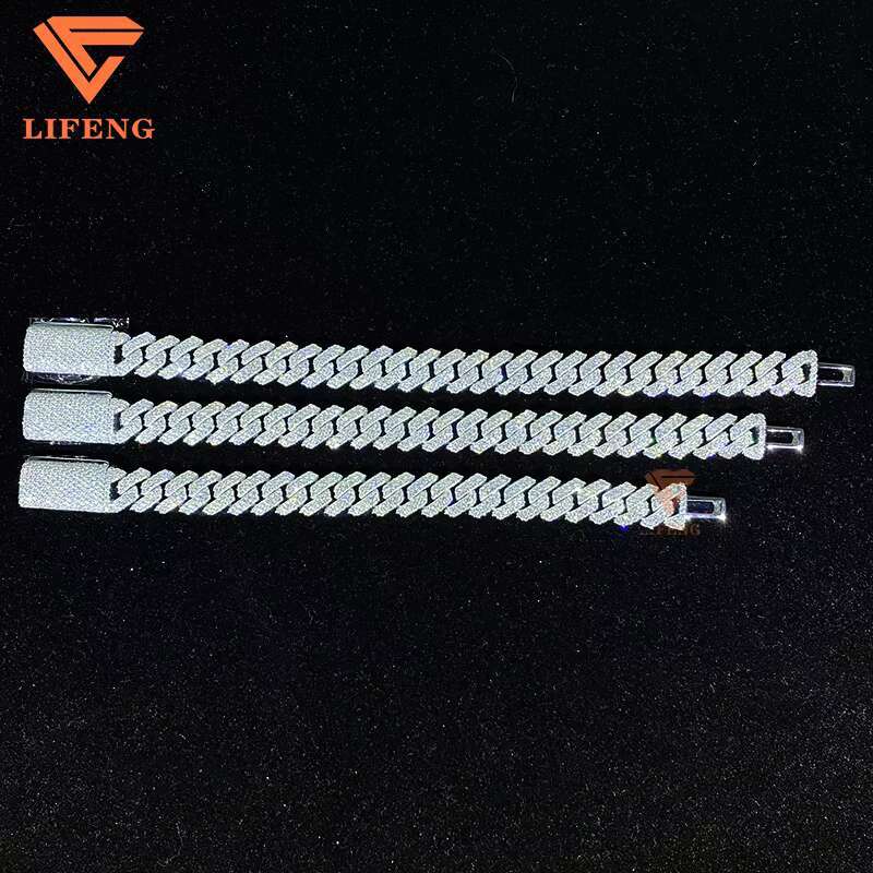 Fine Jewelry Hip Hop 925 Silver 12mm Cuban Link Chain Iced Out Moissanite Diamond Bracelet for Women VVS Chain Charm Bracelet
