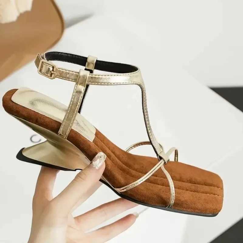 2024 summer genuine leather square toe clip sandals Fi high heels slider womens sandals wedding shoes brideXJ250410