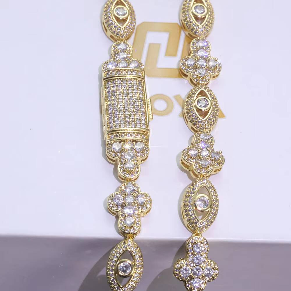 NOUYA 10mm 925 Silver VVS Moissanite Bracelet Eye Design Cross Silver Plated Cuban Chain Hip Hop Luxury Jewelry