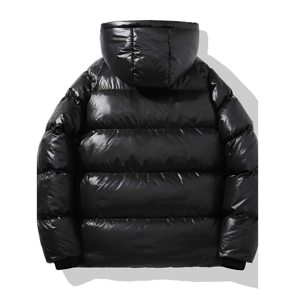 Men's Jacket Cozy Black & Golden Hooded Jacket Men's Padded Polyester Fiber Coat | Thick Casual Winter Wear