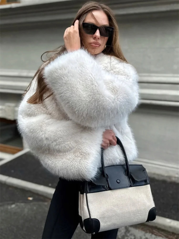 Tossy Winter Fashion Fur Feather Outwear For Women Lapel High Waist Warm Loose Long Sleeve Commute Coat Female Fur Feather 251106