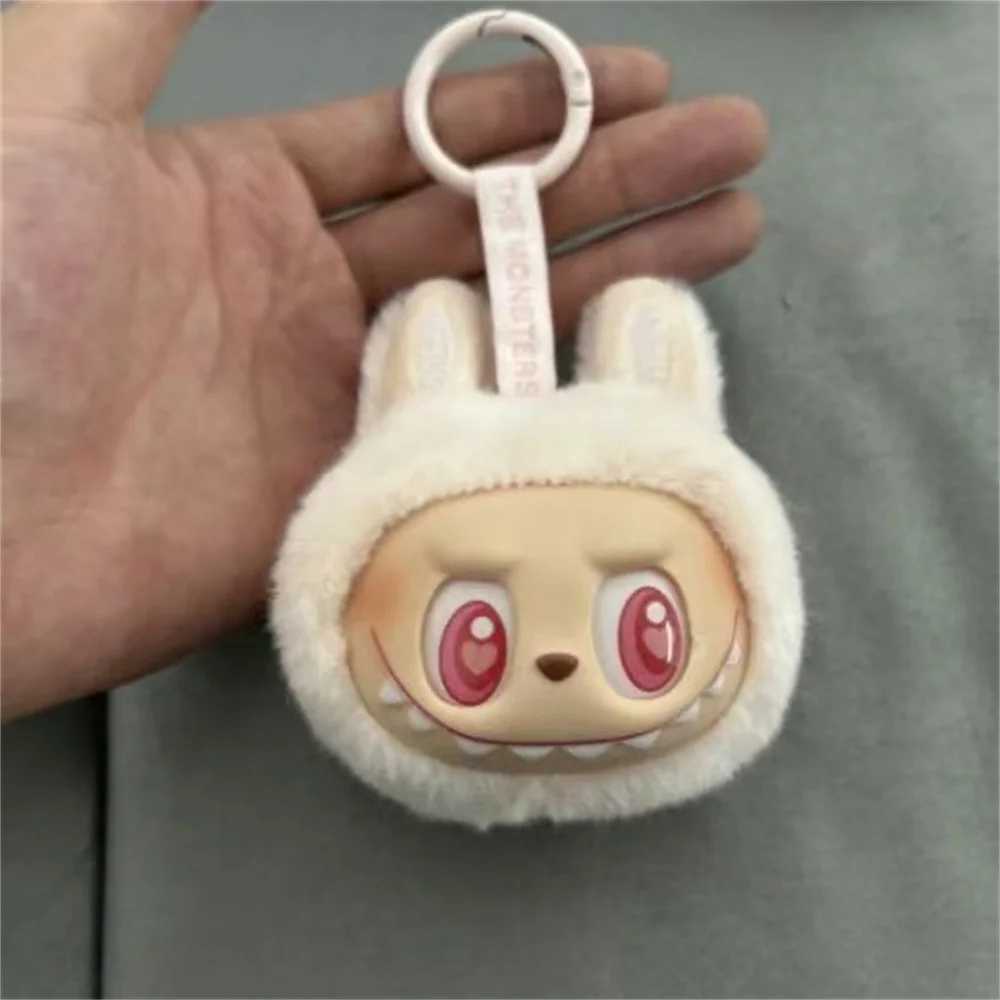 Sitting on the outside of Labubu doll keychain implanted with Fluff Pvc toy phone decoration bag charming car keychain Christmas gift W250411