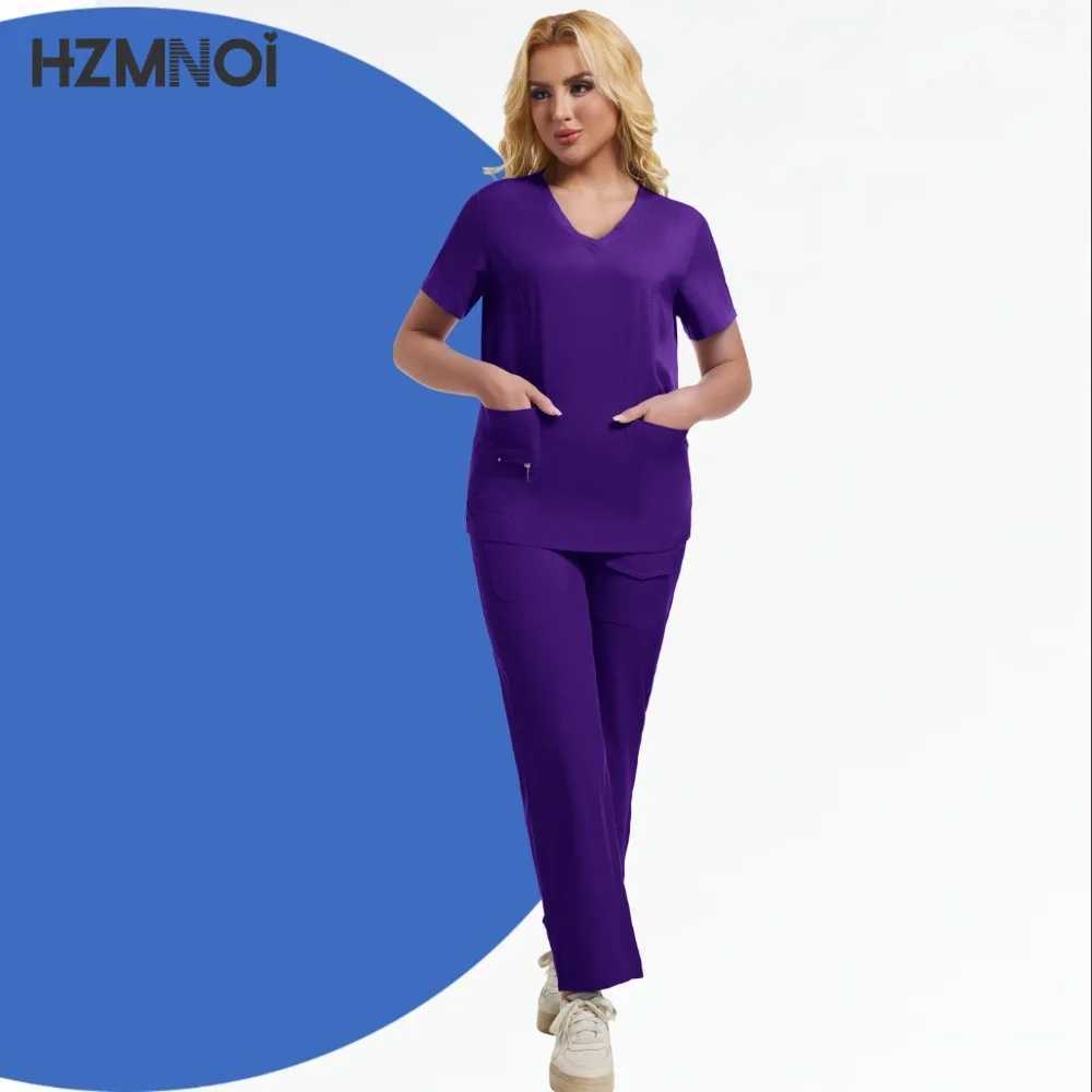 Solid Color Breathable Nursing Scrubs Women Uniforms Elasticity Pet Clinic Nurse Workwear Medical Doctor Thin Clothing X250410