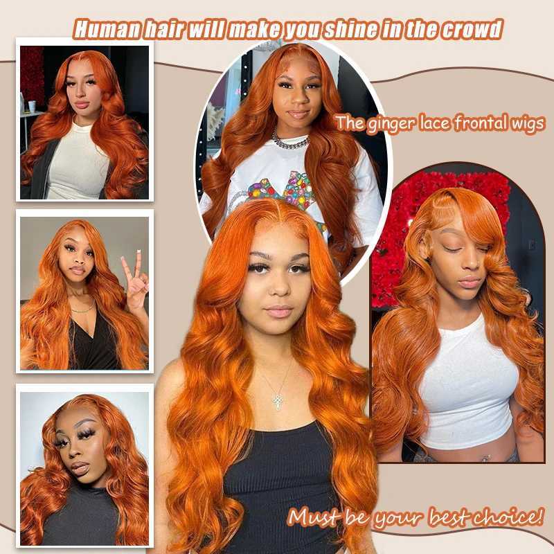 Ginger Orange 13x6 Lace Front Wigs Human Hair 200 Density Body Wave Wig 350 Colored Human Hair Wig Pre PluckedT251111