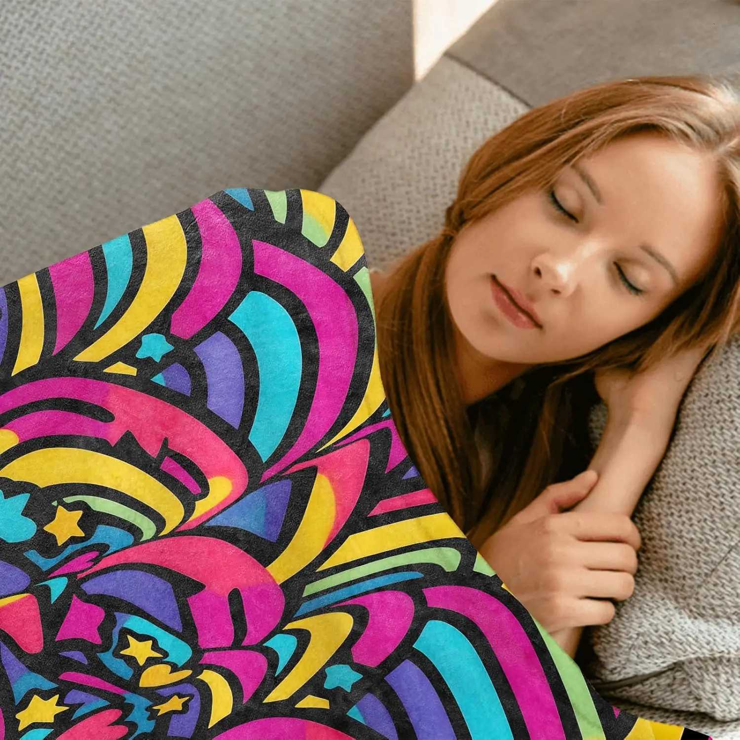 Blanket Colorful Rainbow Retro Throw Blanket Lightweight FlannelStar and Heart Blanket s - Gifts for Kids Boys Girlsfor Couch Office C251111