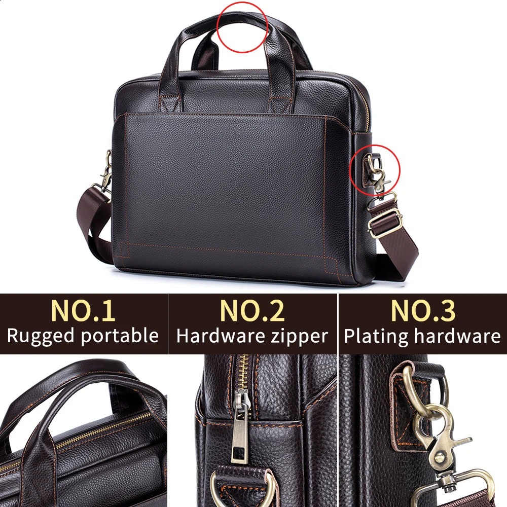 Mens leather handbag top cowhide briefcase notebook bag diagonal cross office 250409