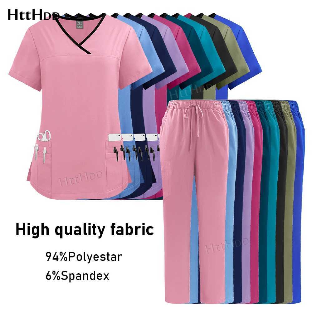 Nurse Uniform Medical Beauty SPA Uniform Dental Matte Cream Nursing Care Matte Cream Set Female Surgical Clothes+Pants Set X250410