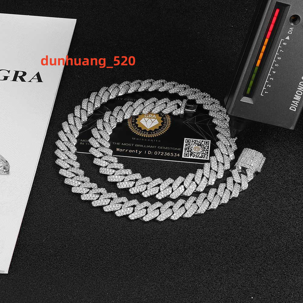 Custom Pass Diamond Tester S925 Sterling Silver Vvs Moissiante Diamond Iced Out 14mm Prong Cuban Link Chain