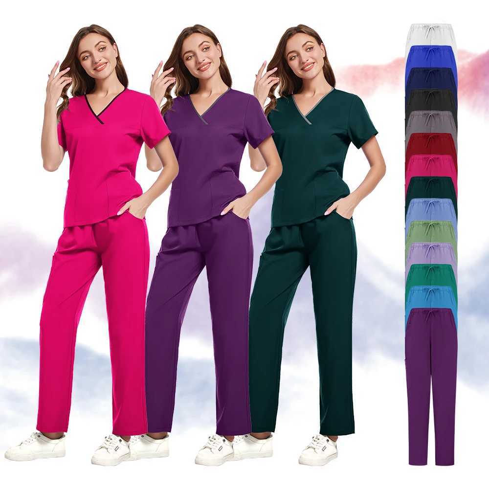Nurse Scrubs New Fashion Medical Scrub Soft Breathable Jogger Pants Set Surgical Uniforms Woman Nursing Clinical Doctor Workwear X2504101
