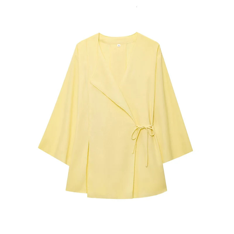 Wide Leg Pants Sets 2 Pieces Women Fashion Lace Up Kimono Tops Womens Suit Two Piece Set Spring Women Outfit 251105