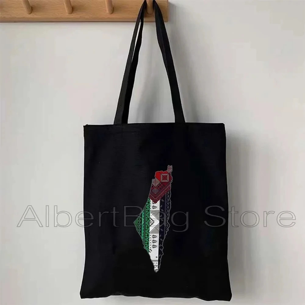 Heart Peace Floral Arabic Calligraphy Arab Keffiyeh Kufiya Folk Embroidery Tatreez Art Al Quads Gifts Canvas Tote Bag Handbag 251110