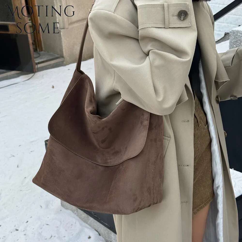 Motingsome Suede Women Designer Purses Lazy Style Underarm Crossbody Shoulder Winter New Hobos Large Bag 2024