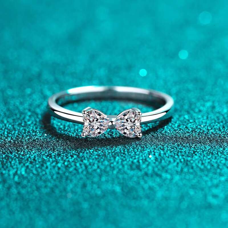 925 Sterling Silver Womens Stylish Wedding Ring Beautiful Heart-to-Heart Design with PT950 Gold Medal Plating Moissanite Rings