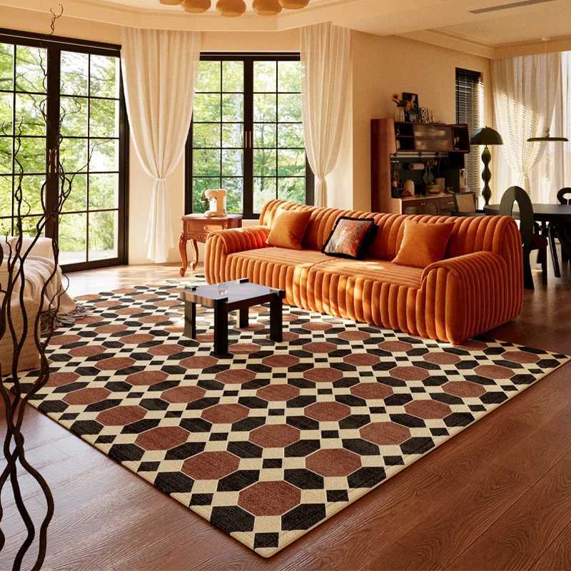 American Retro Rugs for Bedroom Soft Non-slip Lounge Rug Large Area Washable Living Room Decoration Rectangular Plaid Floor Mat Y251110