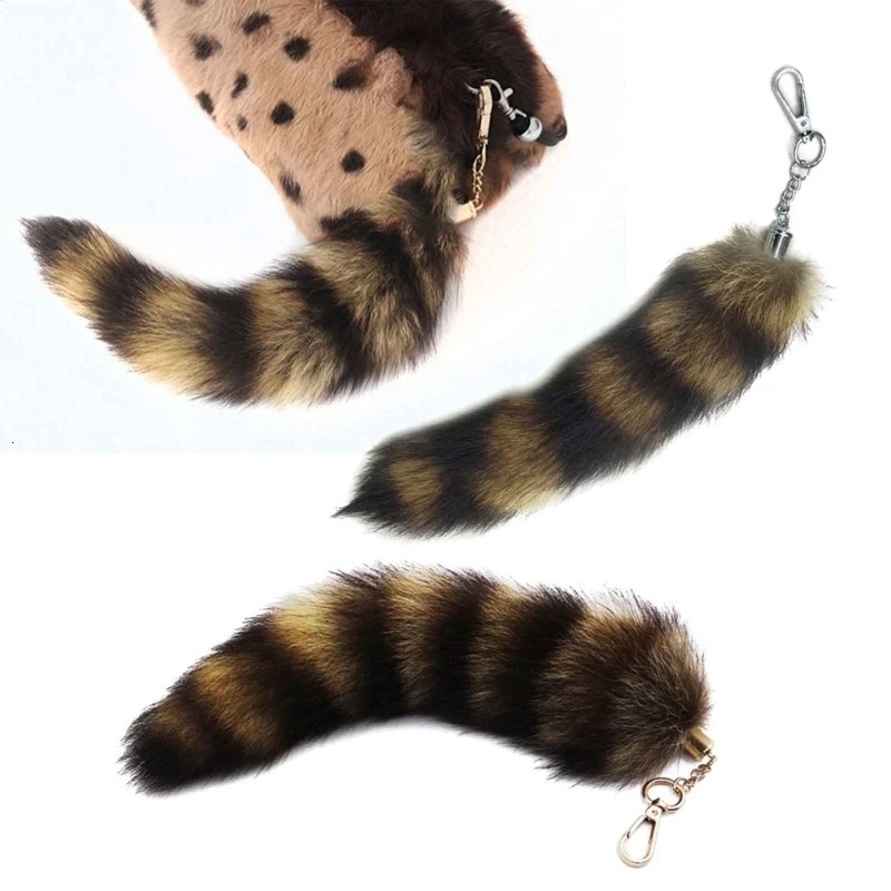 Cute Fox-Racoon Tail Keychain Fur Pendant Key-Chain Bags Charm Keys-Holder Couple Keyrings for Backpack Car Decoration 251110