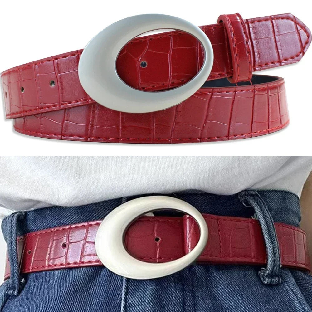 Y2K Women Belt American Vintage Classic Pattern Fashion Belt Simple Pin Buckle Red Black Belts Clothing Accessories 251031