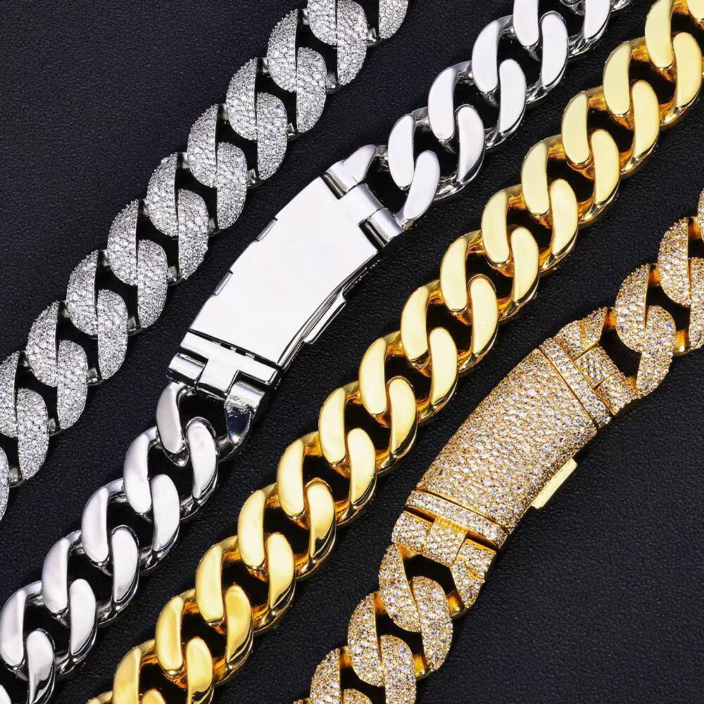 NUOYA 22mm Cuban Chain 925 Silver VVS Moissanite Bracelet Iced Curved Buckle Mens Hip Hop Jewelry