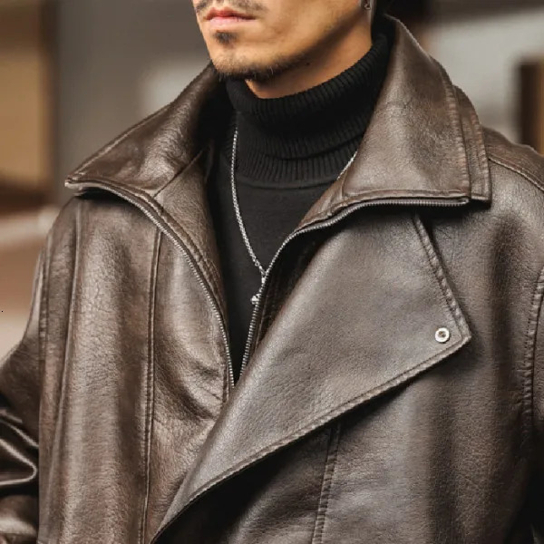 Winter Faux Fur Liner Leather Bomber Jacket Men Streetwear Fashion Loose Thicken Leather Casual Vintage Motorcycle Jacket Coat 251110