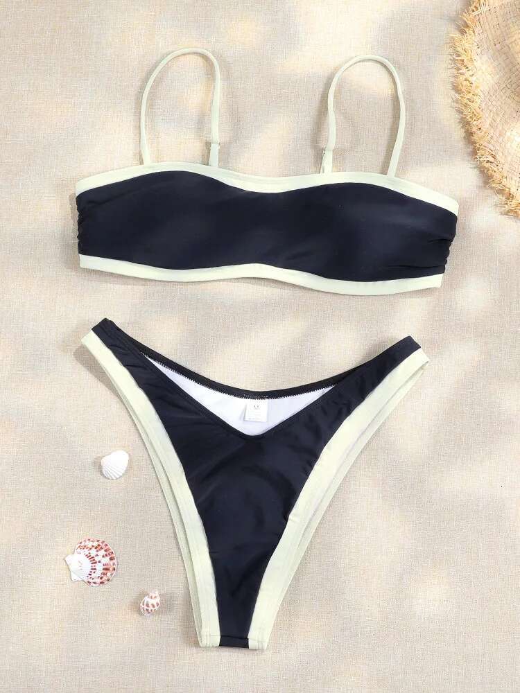 Bordered Bandage Bikinis Solid Women's 2025 Patchwork Swimwear Sexy Biquini Mujer Bathing Suit Low Waist Beachwear