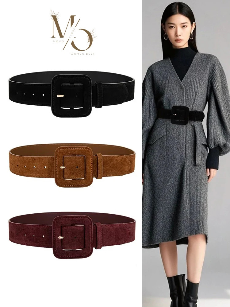 Fashion Womens Suede Belt Wide High Waist Belt Vintage Chunky Buckle Leather Belts Decoration for Dress Coats 251110