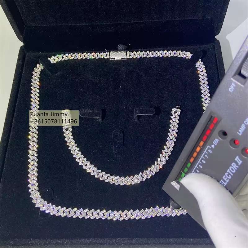 Pass Diamond Tester 7mm One Row Luxury Style 925 Sterling Silver Iced Out Hip Hop Moissanite Cuban Link