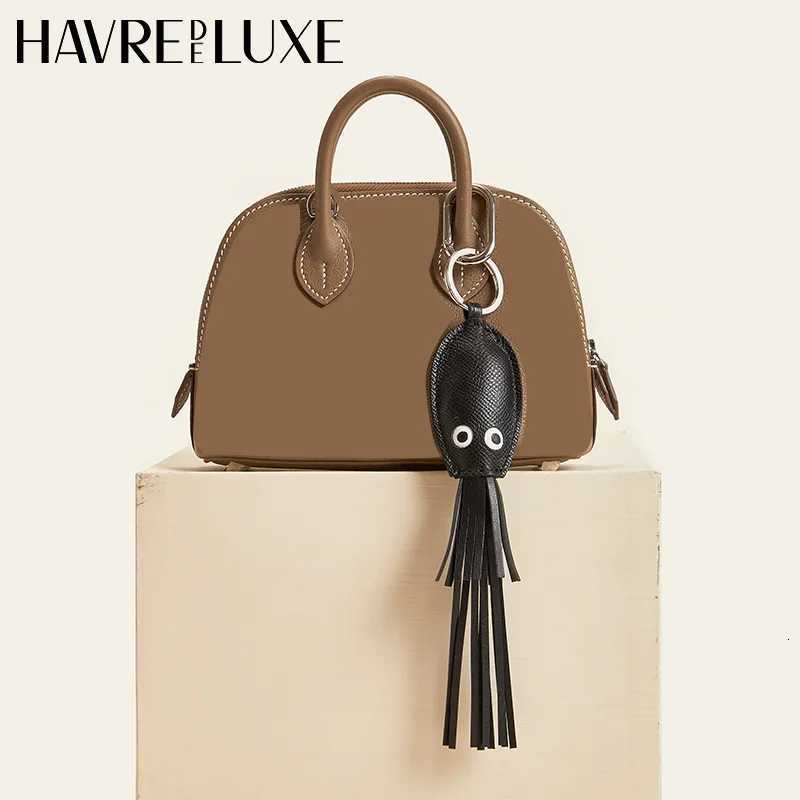Cowhide handmade bag charm leather squid charm key ring tassel design pendant car keychain bag accessoriesW251105