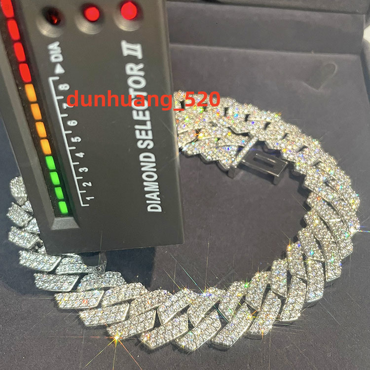 Large Size 19mm Wide 2 Rows Gra Moissanite Diamond 925 Silver Cuban Link Chain for Mens Hip Hop Necklace