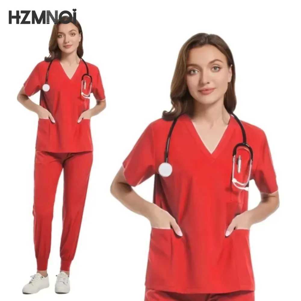 New Nurse Uniforms Elasticity Tops Pants Woman Man Scrubs Set Straight Trousers Dental Hospital Clinic Workwear Medical Uniforms X250410