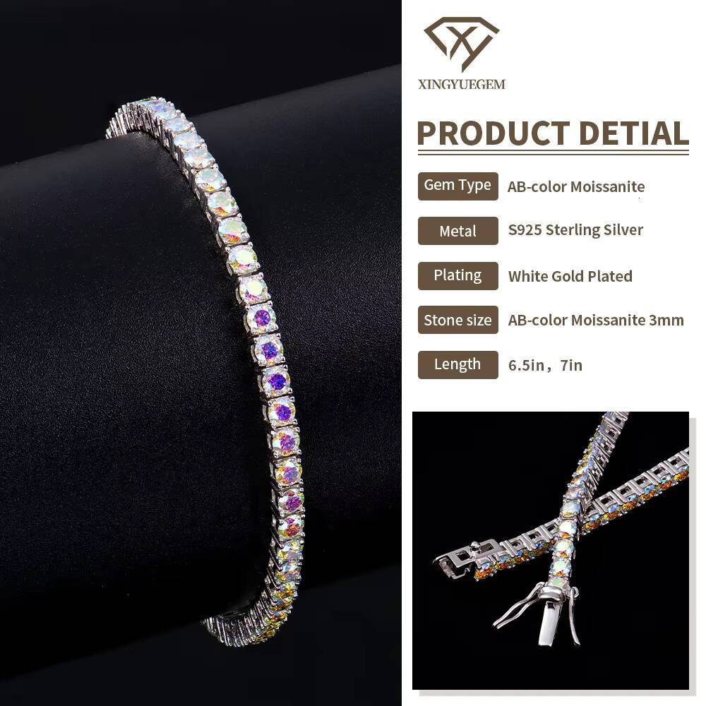 High-quality Moissanite Bracelet Tennis Bracelet AB Color 3mm Moissanite Suitable for Fashionable Outfit Pairing 925 Silver